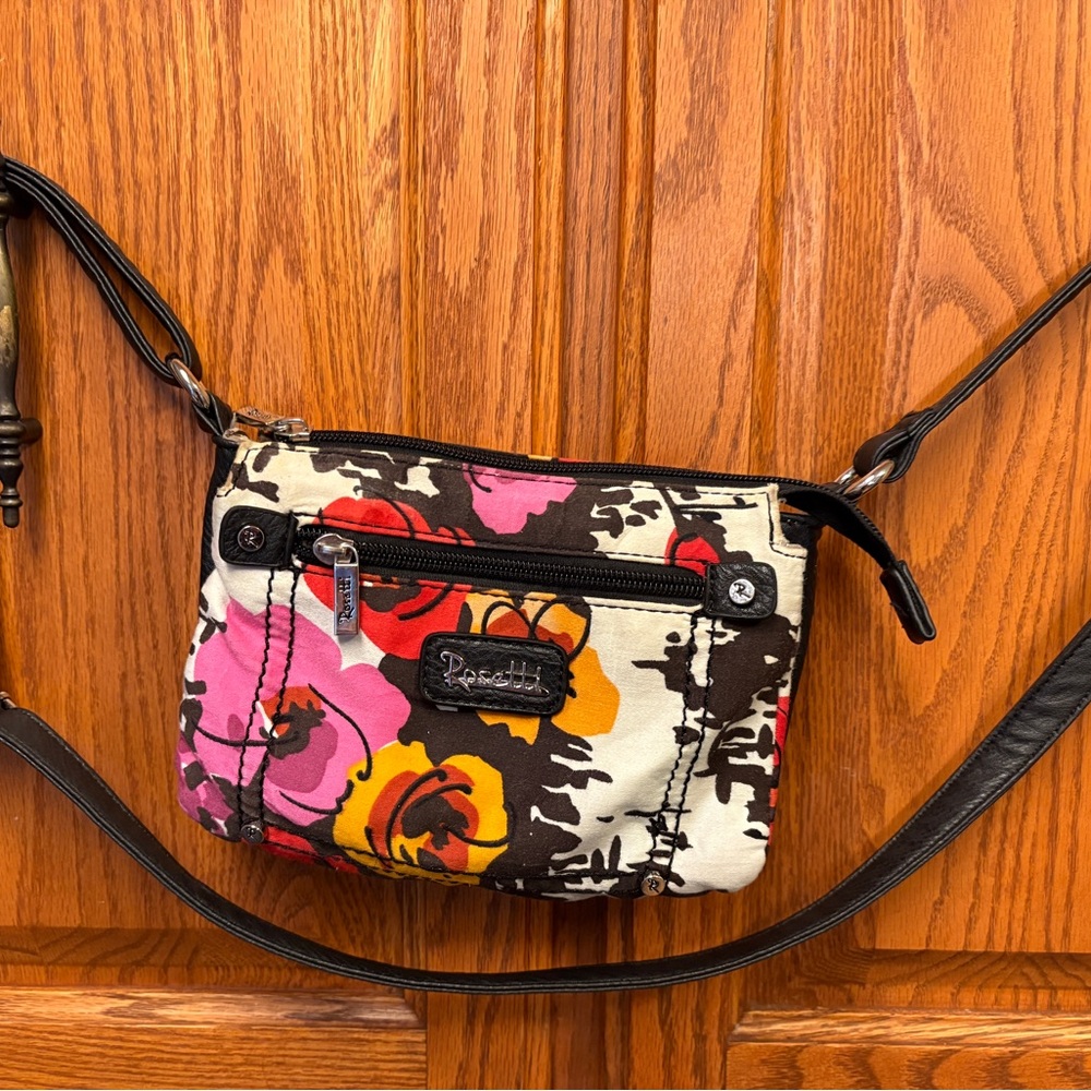 Rosetti Pink & Orange flowered mini bag with PVC black trim